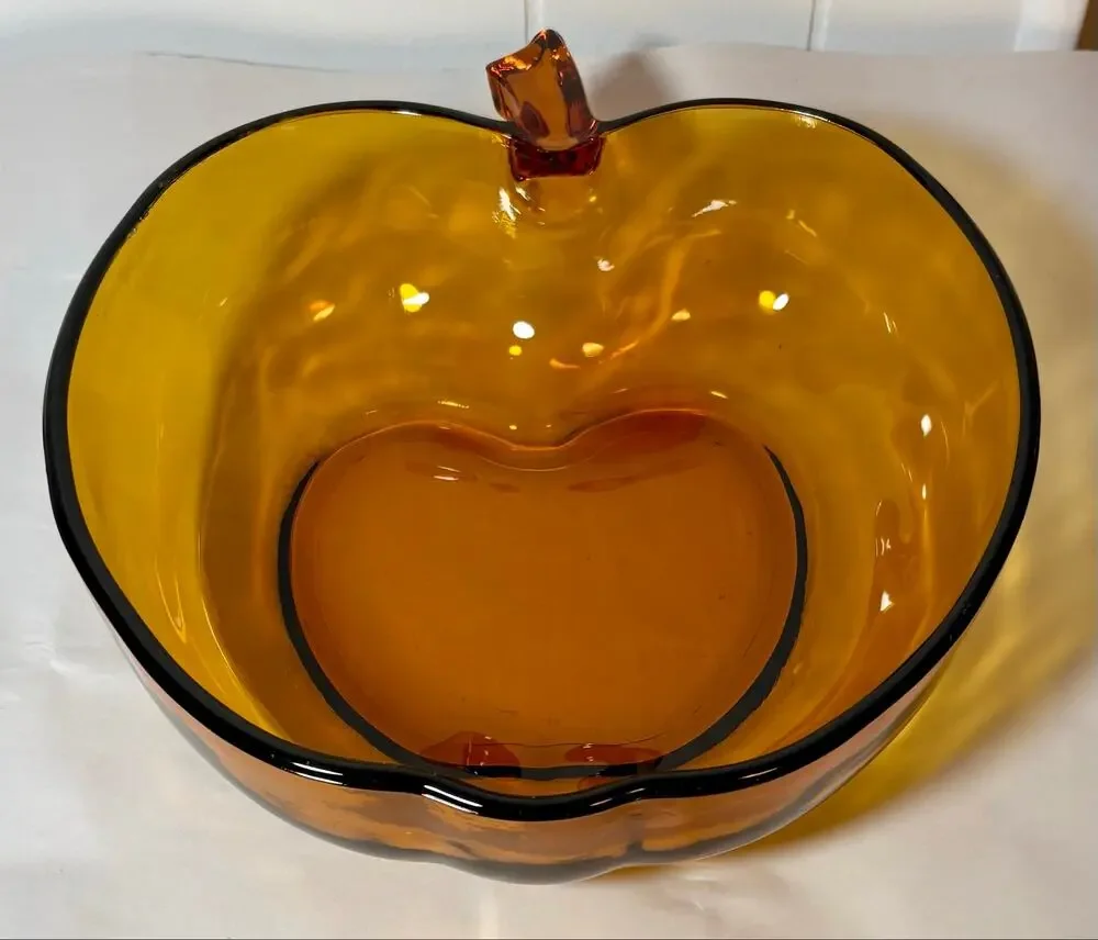 Vintage Hazel Atlas 10” Amber Glass Apple Serving Bowl